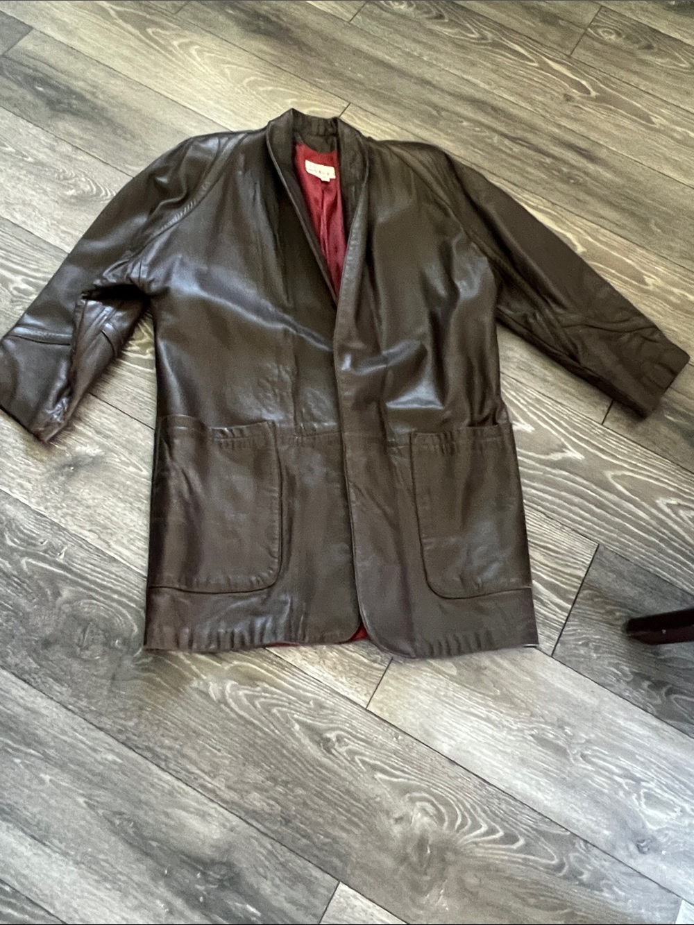 Men's Dark Brown Leather Shirt Jacket with Shawl Collar